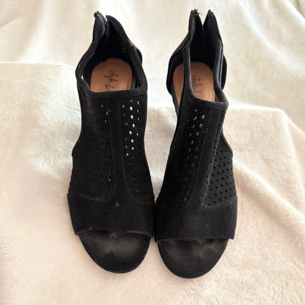 Black Peep-Toe Ankle Boots